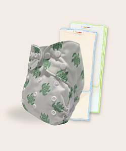 Kit fralda Ecológica Tartaruguitas com 2 absorventes toalha melton com toque seco de 4 e 6 camadas