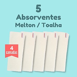 Kit com 5 absorventes para fralda ecológica - Melton - 4 camadas - Toalha