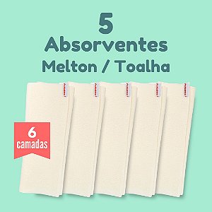 Kit com 5 absorventes para fralda ecológica - Melton - 6 camadas - Toalha