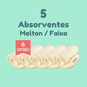 Kit com 5 absorventes para fralda ecológica - Melton com toque seco - 6 camadas - Faixa