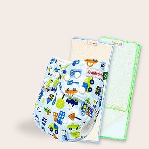 Kit Fralda Ecológica Fraldadinhos Carrinhos com 2 absorventes melton com toque seco de 4 e 6 camadas