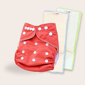 Kit fralda Ecológica Goiaba Lisa com 2 absorventes SuperABS de 4 e 6 camadas