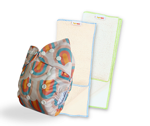 Kit fralda Ecológica Arco-Iris Retro com 2 absorventes Toalha SuperABS de 4 e 6 camadas