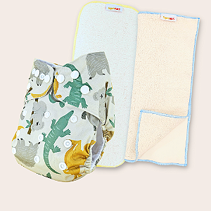 Kit fralda Ecológica Bichos com 2 absorventes SuperABS de 4 camadas faixa e 6 camadas toalha