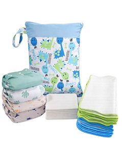 Kit 4 fraldas 8 absorventes modelo toalha 4 e 6 camadas 10 liner reutilizavel 1 bolsa impermeavel - Fraldadinhos Fraldas ecológicas