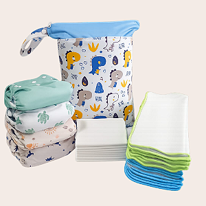 Kit 4 fraldas 8 absorventes modelo toalha 4 e 6 camadas 10 liner reutilizavel 1 bolsa impermeavel - Fraldadinhos Fraldas ecológicas