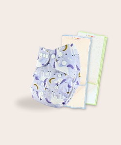 Kit fralda Ecológica Unicornio Lilas com 2 absorventes Toalha de 4 e 6 camadas