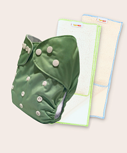 Kit fralda Ecológica Verde Oliva com 2 absorventes melton com toque seco de 4 e 6 camadas