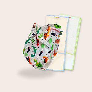 Kit fralda Ecológica Fraldadinhos Dino Floresta com 2 absorventes Toalha de 4 e 6 camadas