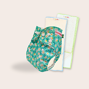 Kit fralda Ecológica Fraldadinhos Margarida com 2 absorventes Toalha de 4 e 6 camadas
