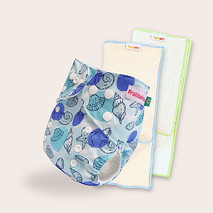 Kit fralda Ecológica Fraldadinhos Fundo do mar com 2 absorventes Toalha de 4 e 6 camadas