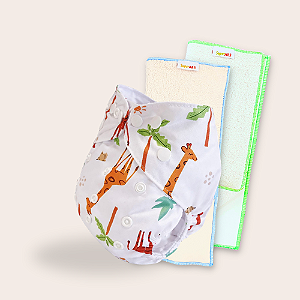Kit fralda Ecológica Girafa+ 2 absorventes toalha 4 camada e 6 camada