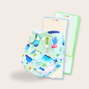 Kit fralda Ecológica Baleia2 com 2 absorventes Toalha de 4 e 6 camadas Unifloc