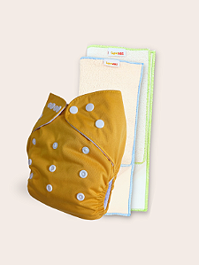 Kit fralda Ecológica Mostarda com 2 absorventes Toalha melton com toque seco de 4 e 6 camadas