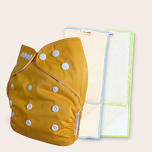 Kit fralda Ecológica Mostarda com 2 absorventes Toalha de 4 e 6 camadas