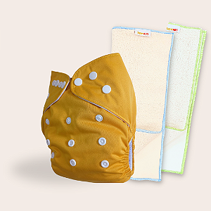 Kit fralda Ecológica Mostarda com 2 absorventes Toalha de 4 e 6 camadas