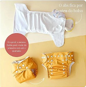 Kit fralda Ecológica Mostarda Lisa com 2 absorventes SuperABS de 4 e 6 camadas