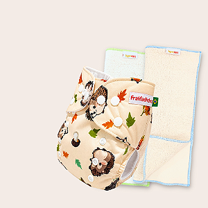 Kit fralda Ecológica Fraldadinhos Ouriço com 2 absorventes melton de 4 e 6 camadas