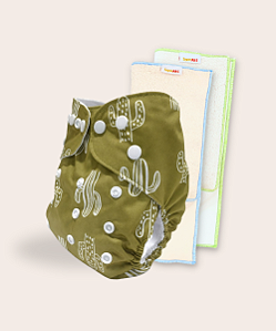 Kit fralda Ecológica Cactos Eco com 2 absorventes melton de 4 e 6 camadas