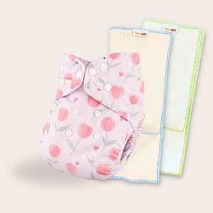 Kit fralda Ecológica Tulipas com 2 absorventes SuperABS de 4 e 6 camadas