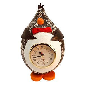 Relógio de Mesa Pinguim Artesanal Cabaça - Enfeite Cozinha