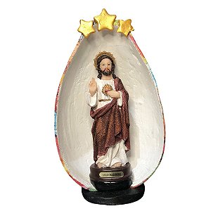 Imagem Sagrado Coração Jesus Resina Oratório Cabaça 19a21 cm