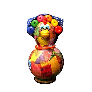 Galinha Decorativa em Cabaça com Bobs Coloridos e Lenço – 10 a 12cm