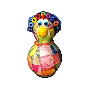 Galinha Decorativa em Cabaça com Bobs Coloridos e Lenço – 13 a 15cm