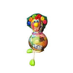 Galinha Decorativa com Bobs, Pernas e Lenço – Cabaça 10–12cm