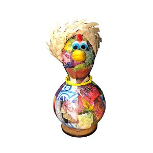Galinha Caipira de Cabaça Artesanal - Chapéu Palha - 10 a 12 cm