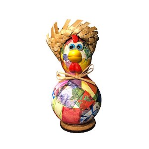 Galo Caipira Cabaça Artesanal Chapéu Palha Decoração 10-12cm