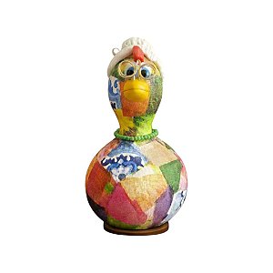 Galinha Vovó Decorativa em Cabaça e Biscuit - 10 a 12 cm