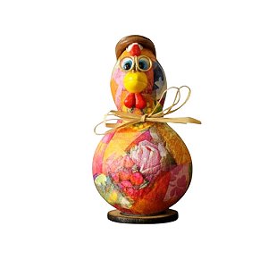 Galo Vovô Decorativo em Cabaça e Biscuit Artesanal - 10 a 12 cm