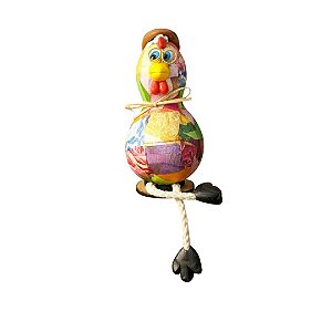 Galo Vovô Decorativo em Cabaça com Pernas de Cordão - 10 a 12 cm