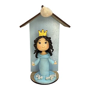 Imagem Iemanjá em Biscuit no Oratório de MDF 15cm