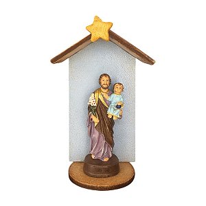 Imagem São José em Resina com Oratório MDF 12cm