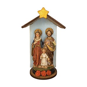 Imagem Sagrada Família em Resina no Oratório MDF 12cm
