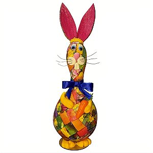 Coelho Porta Ovo de Páscoa Artesanal em Cabaça e Biscuit 46cm