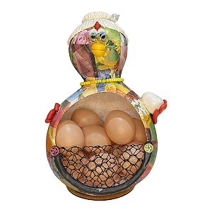 Porta Ovos Galinha de Cabaça Vovó com Óculos e Coque - 26 a 29cm
