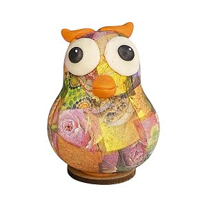 Coruja Decorativa em Cabaça Artesanal Pequena - 07 a 09cm