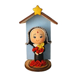 Imagem Santa Rita de Cássia em Biscuit no Oratório de MDF 12cm