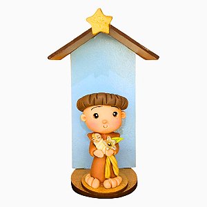 Imagem Santo Antônio de Biscuit no Oratório de MDF 15cm Artesanal