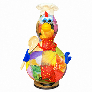 Galinha Decorativa em Cabaça Chef de Cozinha Gourmet Artesanal 10 a 12 cm