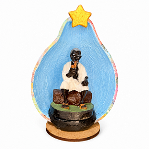 Imagem de Preto Velho Umbanda no Oratório de Cabaça Artesanal 13 a 15cm Arte Sacra Religiosa