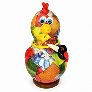 Galinha da Tesoura Decorativa em Cabaça Artesanal com Biscuit | 10 a 12 cm