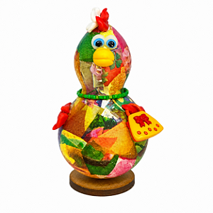 Galinha Decorativa em Cabaça com Bolsa Colorida Artesanal 10-12cm