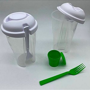 Copo Salada 850ml Com Garfo E Suporte Para Molho