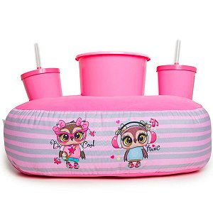 Almofada Porta Pipoca Dupla Corujas Rosa