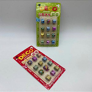 Kit Com 12 Washi Mini Tape Cartela Com Cores Sortidas