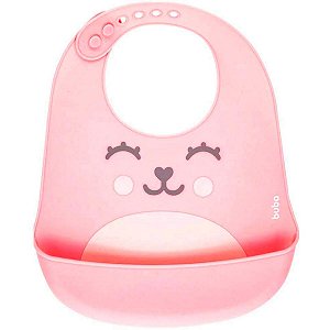 Babador De Silicone Com Pega Migalhas Gumy Rosa Buba